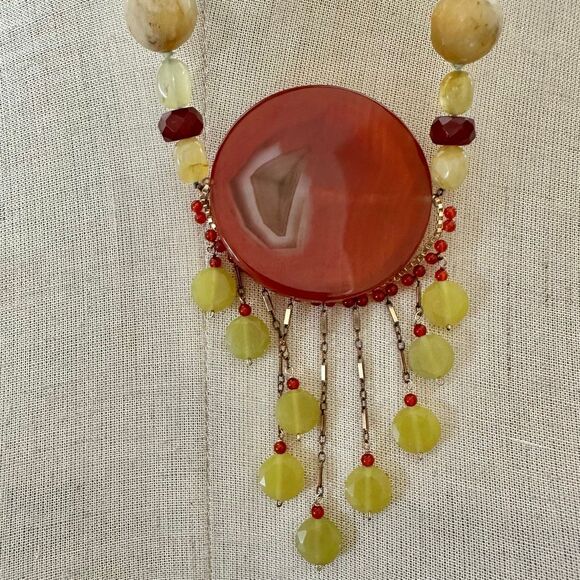 Carnelian & Stone Fringe Statement Necklace - Picture 5 of 12